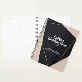 Agenda Planeador geométrico preto-rosa e dourado