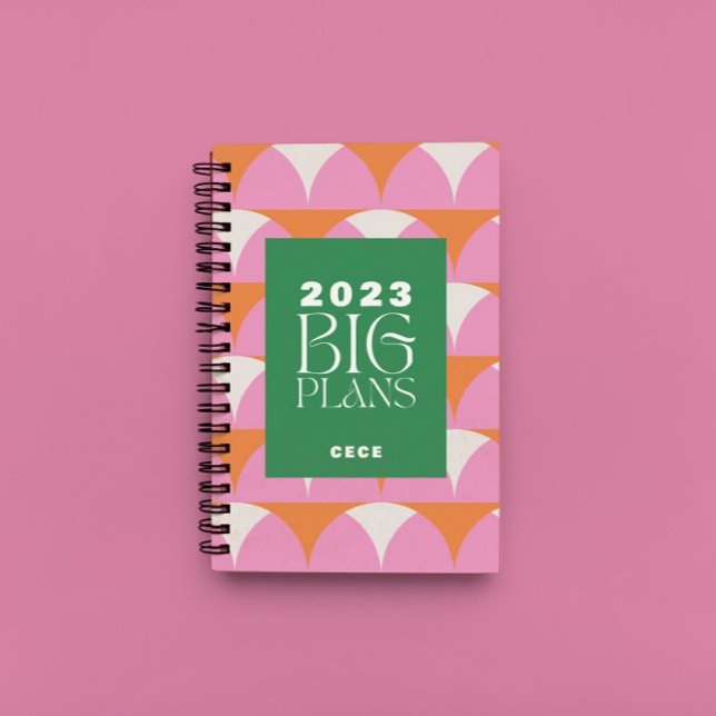 Agenda Planeador geométrico verde-rosa moderno (Criador carregado)