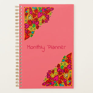 Agenda Planeador Mensal de Corações e Flores