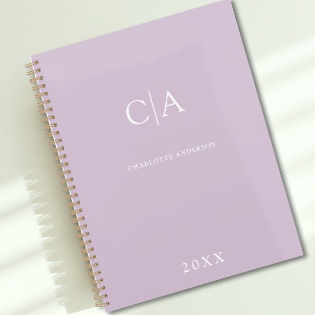 Agenda Planeador monograma simples e elegante (Simple Elegant Monogram Purple Custom Planner with your Name, Initials or Message)