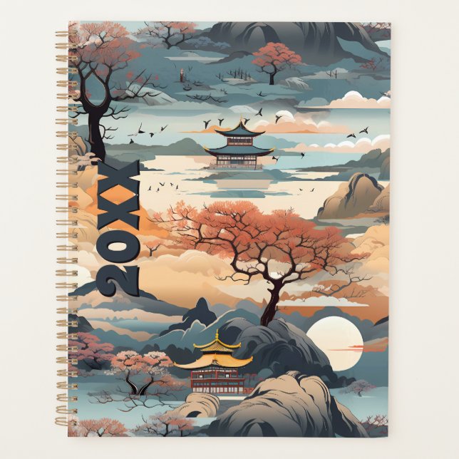 Agenda Planeador Paisagem Coreano em Laranja e Teal (Frente)