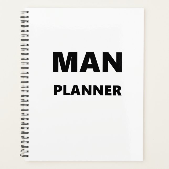 Agenda Planeador para Homens Planejar Letra Preta Branca (Frente)