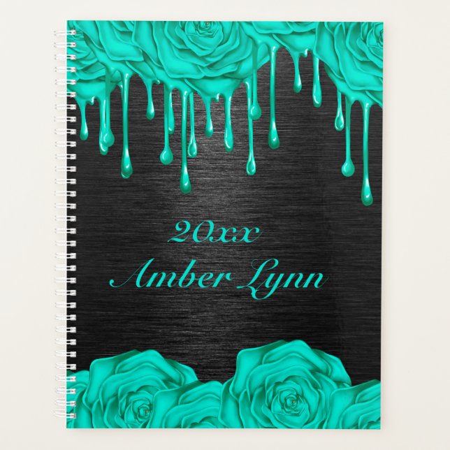 Agenda Planeador Personalizado de Rosa de Teal Leve (Frente)