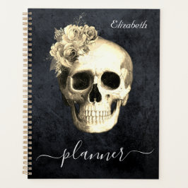 Agenda Planeador Personalizado de Rosas Brancas do Crânio