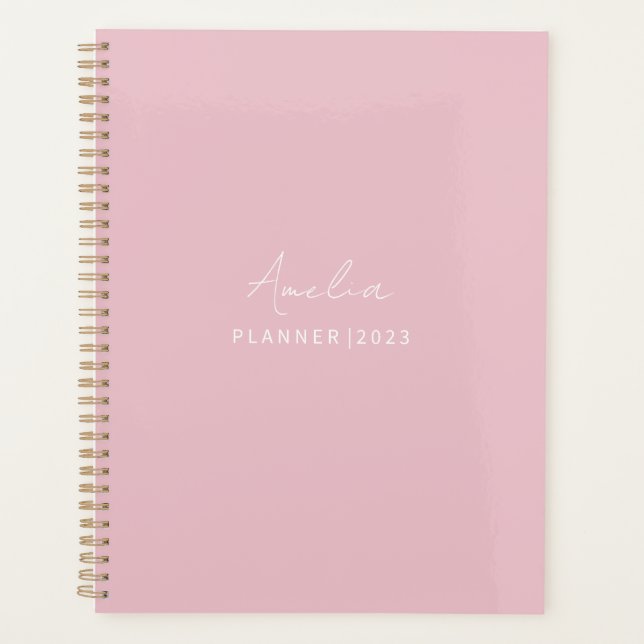 Agenda Planeador personalizado elegante cor-de-rosa (Frente)