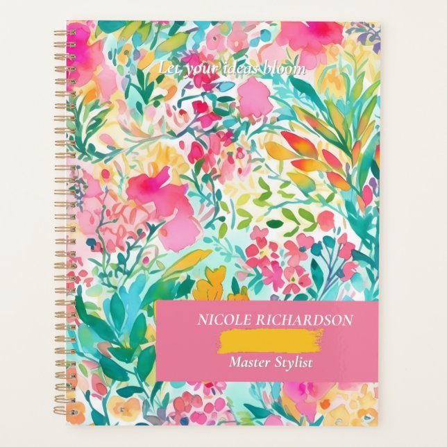 Agenda Planeador Personalizado Floral para Trabalho ou Es (Frente)