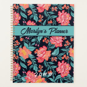 Agenda Planeador Personalizado Flores Rosa e Coral