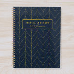 Agenda Planeador Personalizado Folha de Arte Dourada do m<br><div class="desc">Planeador personalizado personalizado com ouro moderno e elegante deixa o padrão de deco de arte design. Personalize com seu nome um notebook moderno e na moda.</div>