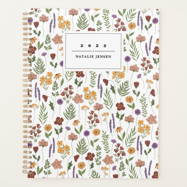 Agenda Planeador Personalizado Ilustrado de Flor Selvagem (Frente)