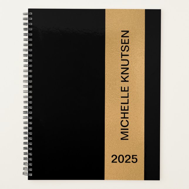 Agenda Planeador Personalizado Simples Preto e Dourado 20 (Frente)