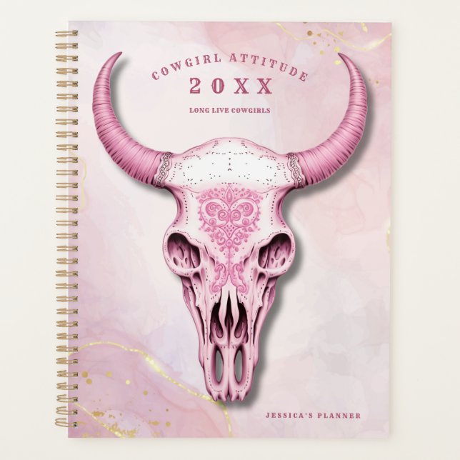 Agenda Planeador Pessoal do Caveira Rosa e Dourada (Frente)