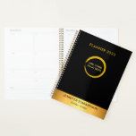 Agenda Planeador profissional moderno elegante, preto e o<br><div class="desc">Moderno elegante negro e ouro pessoal,  planejador de negócios. Adicione seu próprio nome,  logotipo e texto à frente para personalizar.</div>