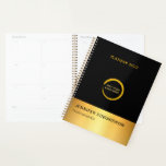 Agenda Planeador profissional moderno elegante, preto e o<br><div class="desc">Moderno elegante negro e ouro pessoal,  planejador de negócios. Adicione seu próprio nome,  logotipo e texto à frente para personalizar.</div>