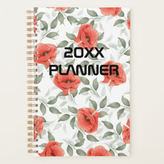 Agenda Planeador Semanal e Mensal de Flores Vermelhas Pop