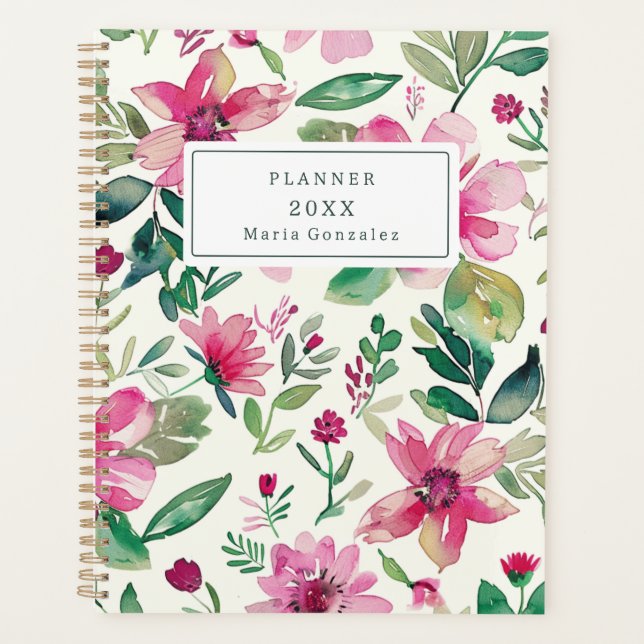 Agenda Planeador Semanal Pink Floral Personalizado 2025 (Frente)