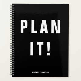 Agenda Planeje! Minimalista monocromático preto
