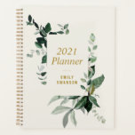 Agenda planificador de folhagem verde 2021<br><div class="desc">Um design floral com lindas folhas verdes e folhagem de aquarela. Você pode editar as cores e o texto neste livro do planejador.</div>