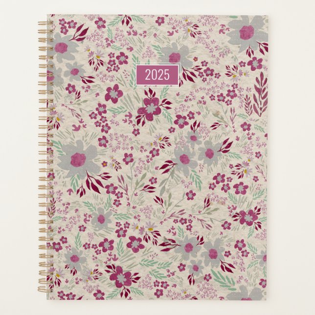 Agenda Planner 2025 Pink Cinza Floral (Frente)
