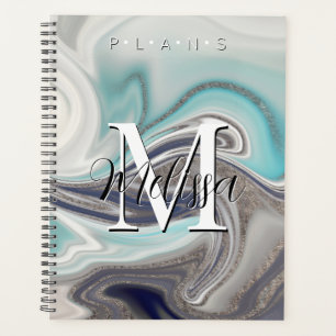 Agenda Planner Abstrato de Cinza da Aqua Monograma de da