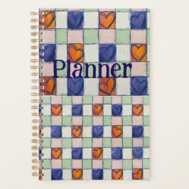 Agenda Planner azul laranja verde gingham