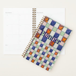 Agenda Planner azul laranja verde gingham