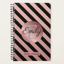 Planner Black and Rosa Dourado Stripe 20XX