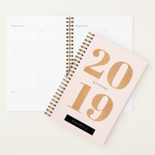 Agenda Planner Blush Pink x Glitter Rosa Dourado 2019 (Exibição)