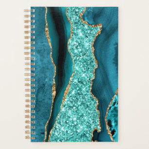 Agenda Planner brilhante Dourado de brilhante azul Teal