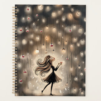 Agenda Planner com uma cascata de luzes brilhantes