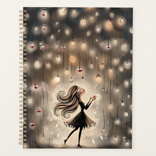 Agenda Planner com uma cascata de luzes brilhantes (Frente)