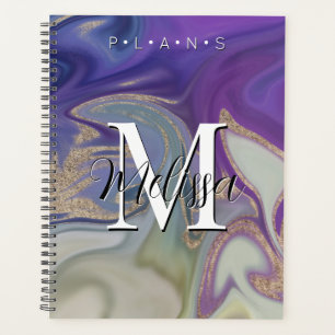 Agenda Planner da Abstrato de Monograma Dourado de Cinza
