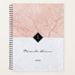 Agenda Planner da Cinza Dourada Elegante Monograma