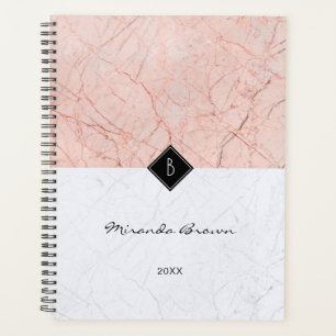 Agenda Planner da Cinza Dourada Elegante Monograma