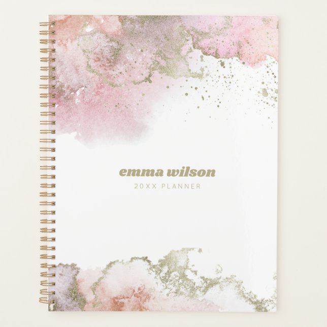 Agenda Planner de Abstrato Rosa e Dourado (Frente)