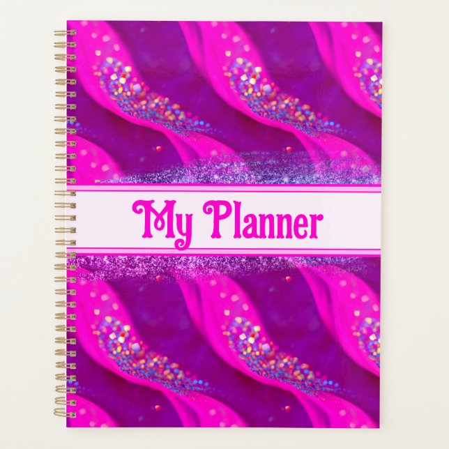 Agenda Planner de brilho doce - Abstrato Rosa Sparkles (Frente)