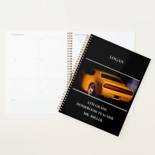 Agenda Planner de Carros Amarelo de Classe de Boi
