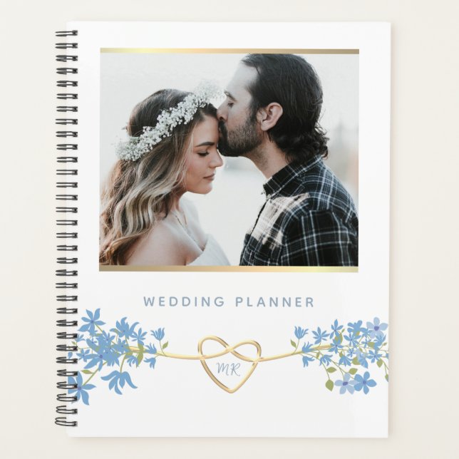 Agenda Planner de Casamento Azul de Flor Selvagem (Frente)