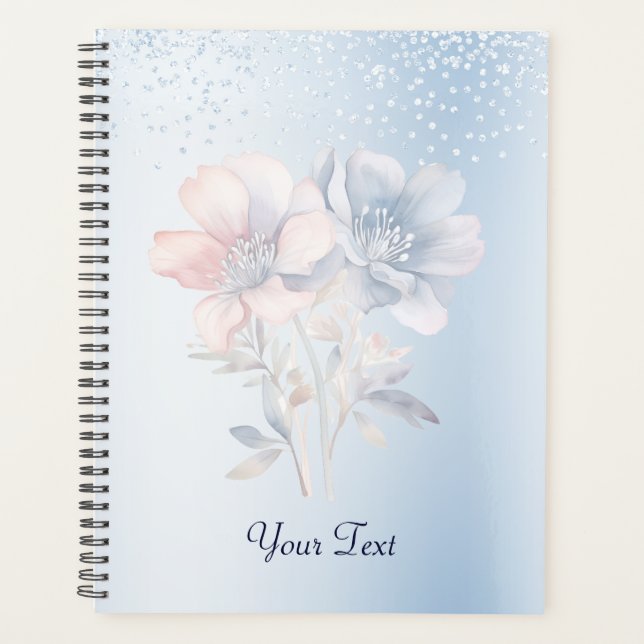 Agenda Planner de Casamento de Flores Azul Rosa (Frente)