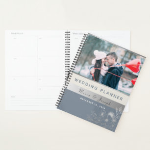 Agenda Planner de Casamento de Foto Azul Dusty