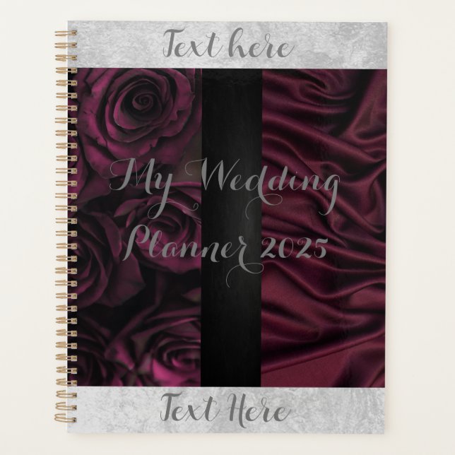 Agenda Planner de Casamento de Maroon e Rosa Negra (Frente)