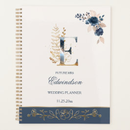 Agenda Planner de Casamento de rosas azuis e douradas mar