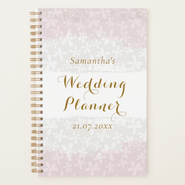 Agenda Planner de casamento do ouro moderno floral rosa-c (Frente)