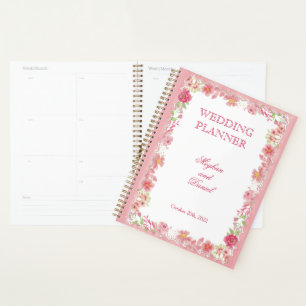 Agenda Planner de Casamento Floral Cor-de-Água Rosa