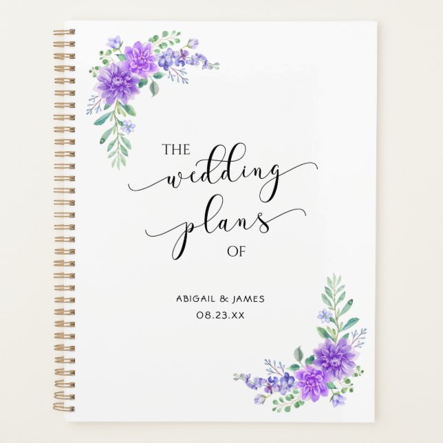 Agenda Planner de Casamento Floral da lavanda Lilac  (Frente)