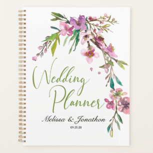 Agenda Planner de Casamento Floral de Cereja Rosa