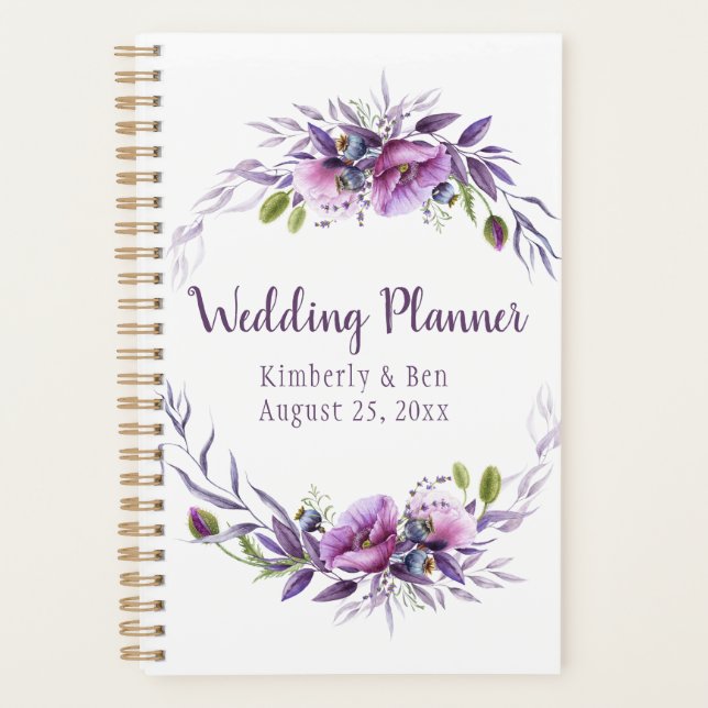 Agenda Planner de Casamento Floral de Lavanda Roxa Violet (Frente)