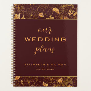 Agenda Planner de Casamento Floral Dourado de Luxo