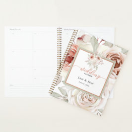 Agenda Planner de Casamento Romântico de Pastel Rosa Rosa