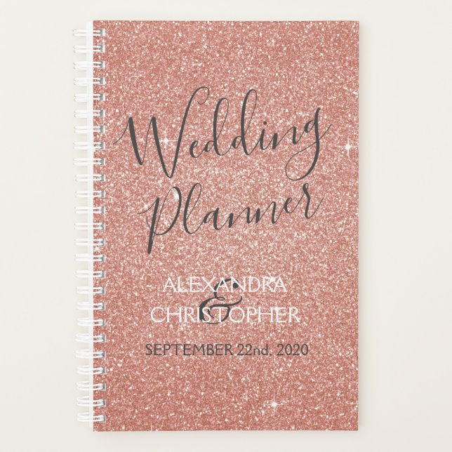 Agenda Planner de Casamento Rosa - Brilhante Dourado Rosa (Frente)