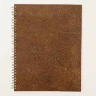 Agenda Planner de couro marrom.